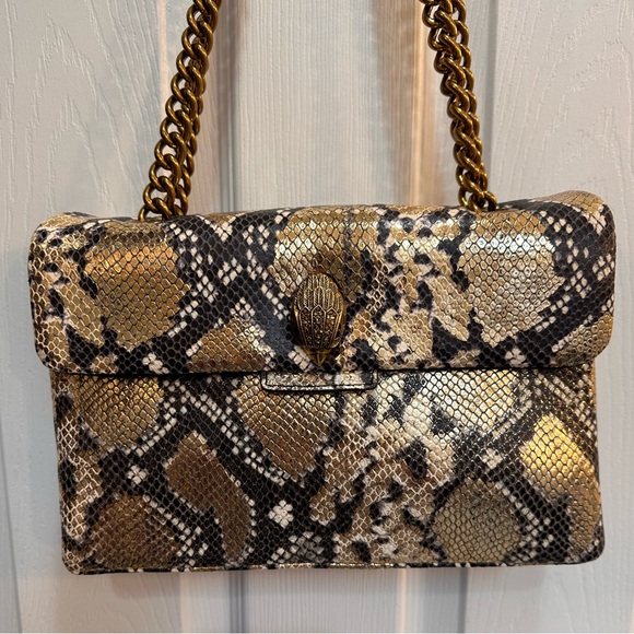 BNWOT Kurt Geiger London large Kensington handbag in gold snake print. - Picture 2 of 14